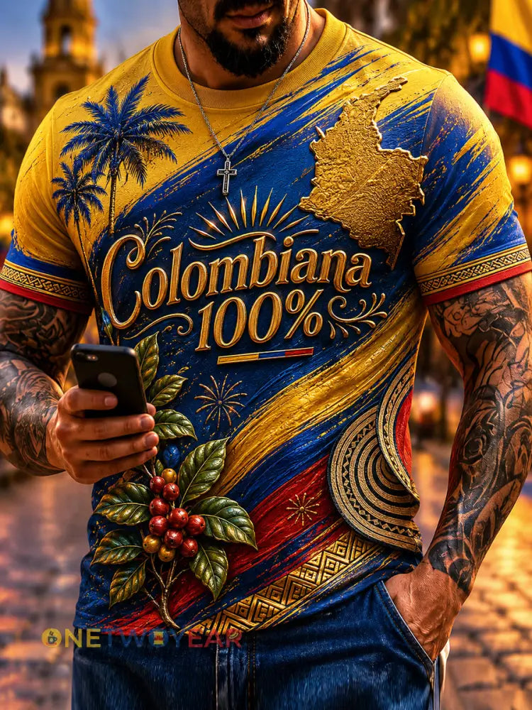 Camiseta casual artística del día de la independencia de Columbia para hombre - como imagen / S