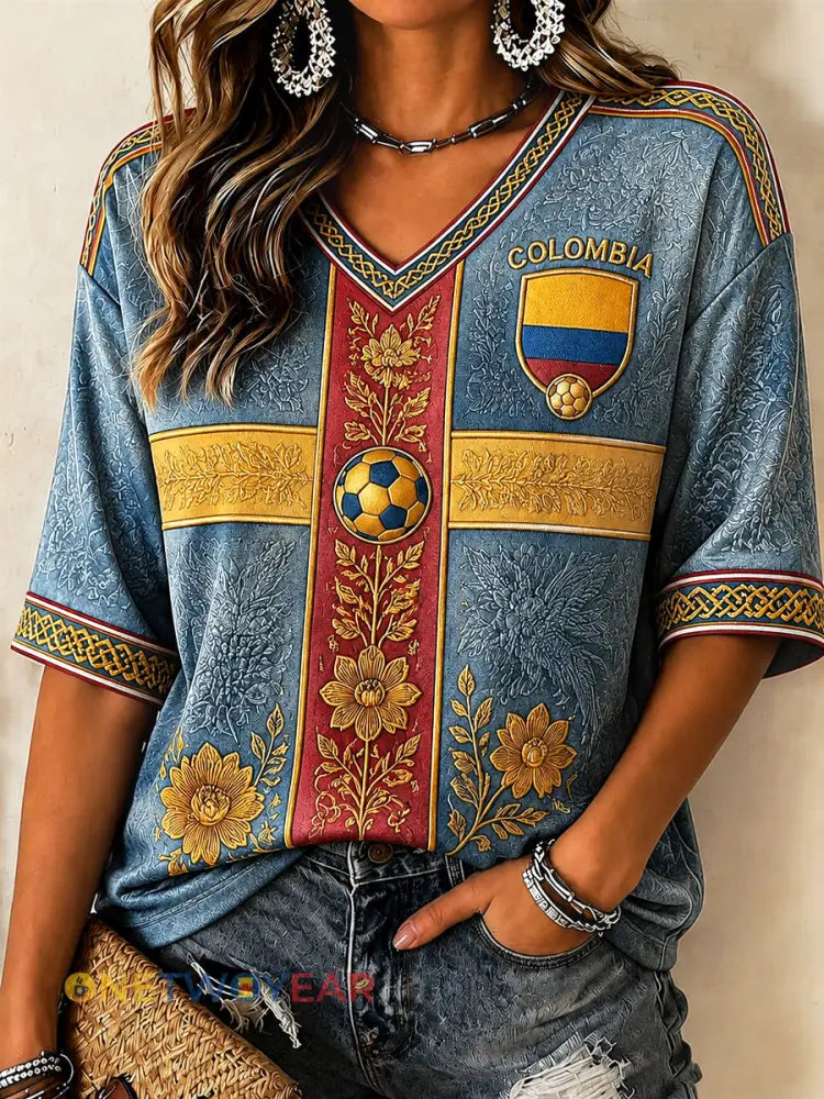 Camiseta Casual con cuello en V 2026 Colombia Soccer para mujer - como imagen / S