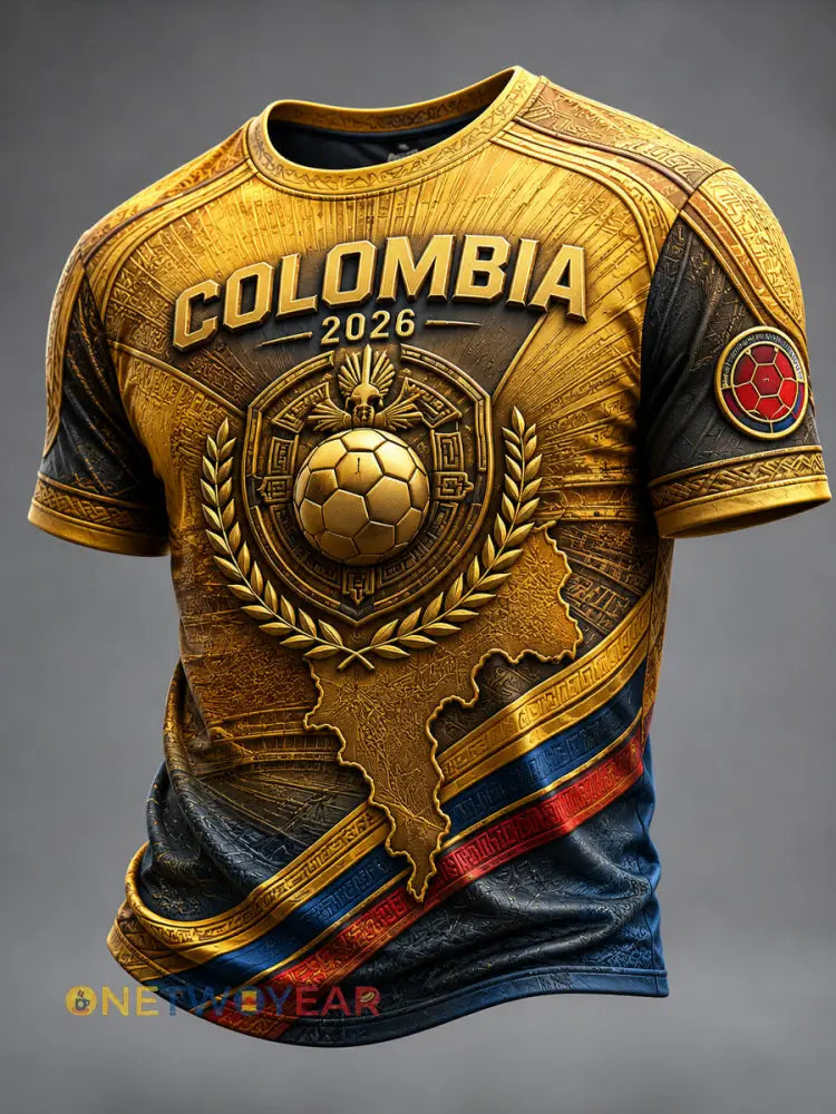 Camiseta casual con mapa de fútbol de Colombia estilo vintage - como imagen / S