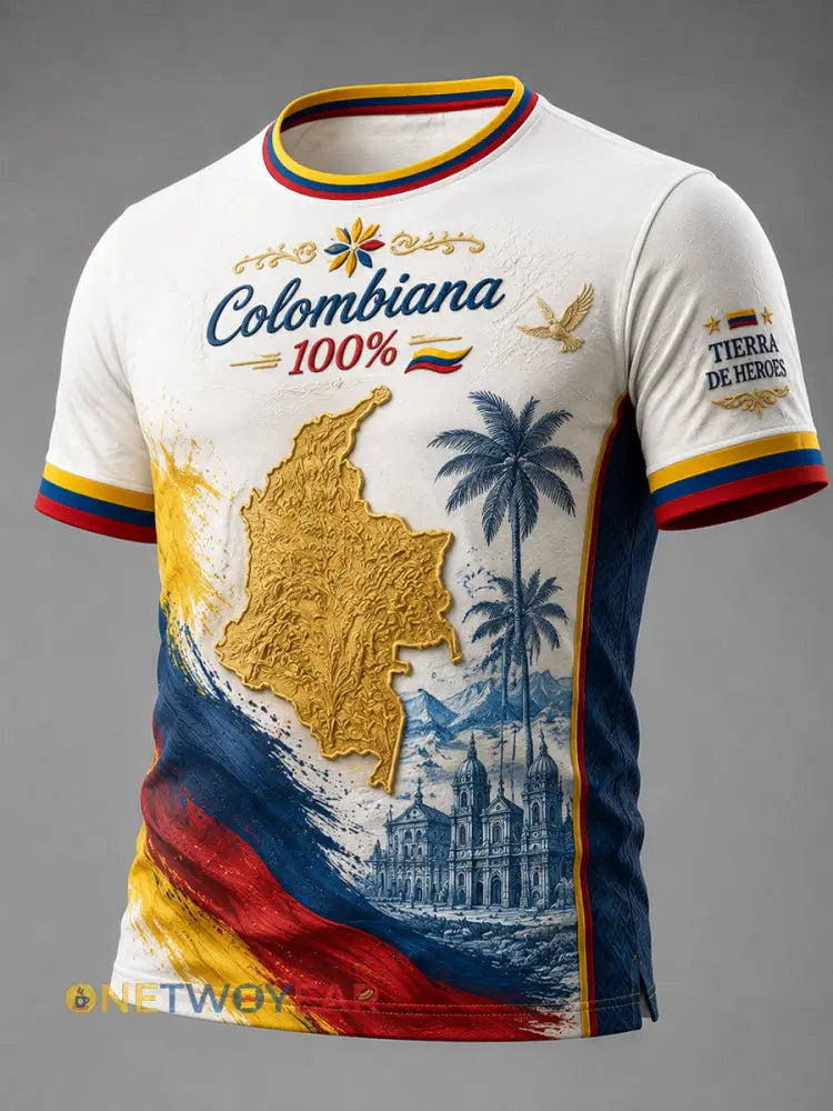 Camiseta Casual del arte del mapa del día de la independencia de Colombia del vintage - como imagen / S