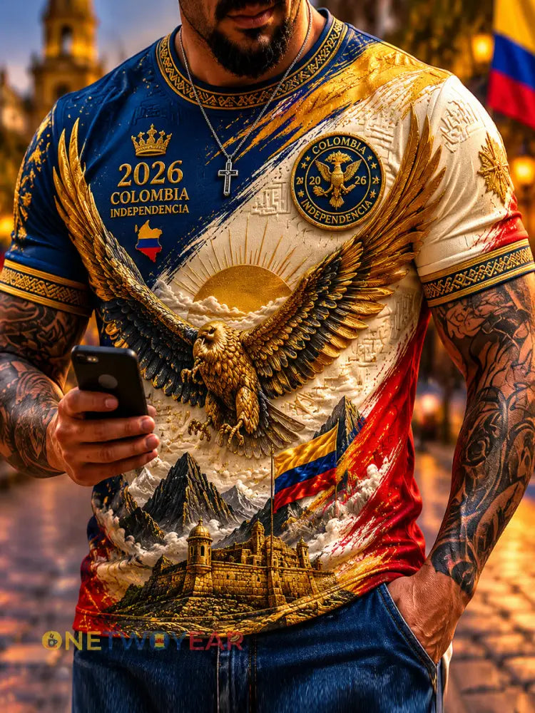 Camiseta casual retro de la celebración del día de la independencia de Columbia para hombre - como imagen / S