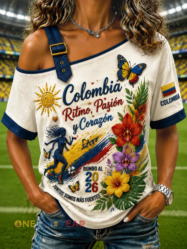 Camiseta Columbia Soccer Fan Casual Off-the-Shoulder para mujer - como imagen / S