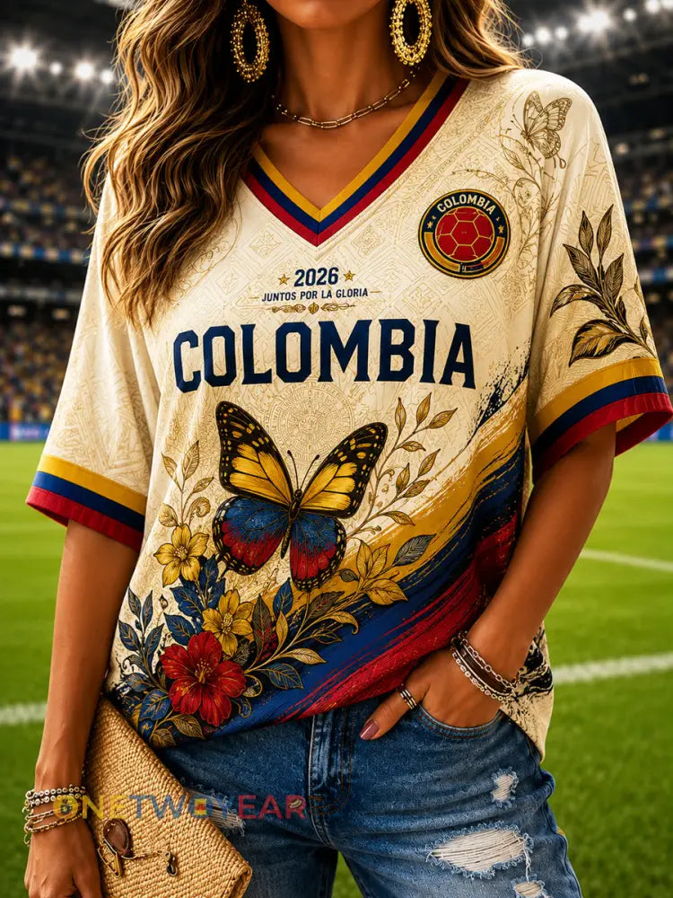 Camiseta con cuello en V Columbia Classic Retro para mujer - como imagen / S