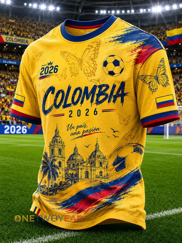 Camiseta de manga corta unisex impresa casual de fútbol colombiano 2026 para hombre - como imagen / S
