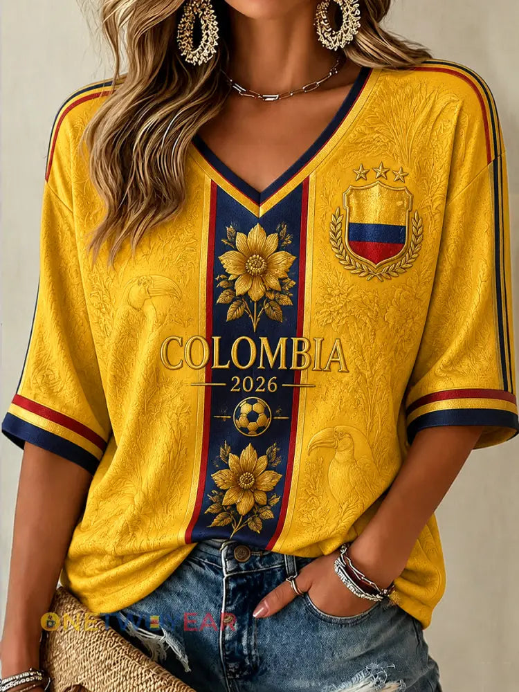 Camiseta Mujer 2026 Colombia Soccer Classic V-Neck - como imagen / S