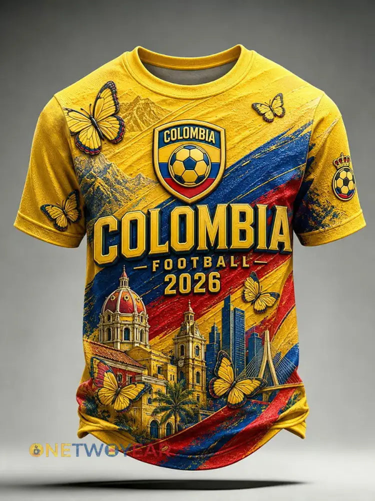 Camiseta unisex de fútbol colombiano 2026 para hombre de estilo casual con estampado y manga corta - como imagen / S