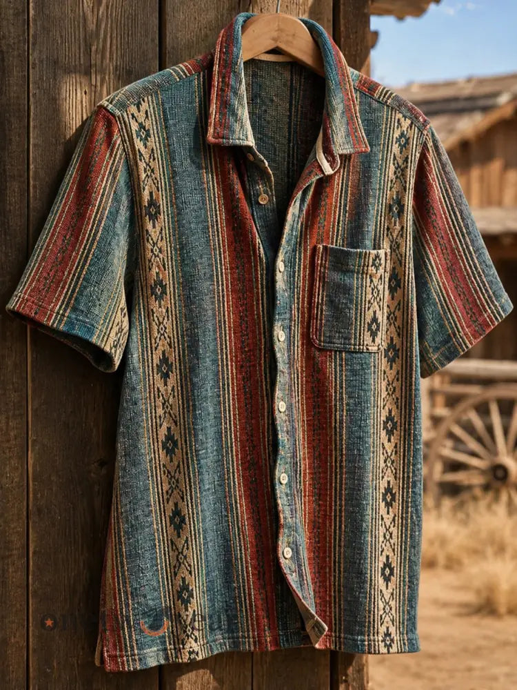Men’s Retro Western Printed Cotton Shirt - As picture / S
