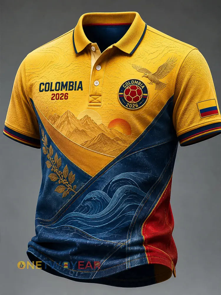 Polo informal remiendo retro del arte del fútbol de 2026 Colombia - como imagen / S