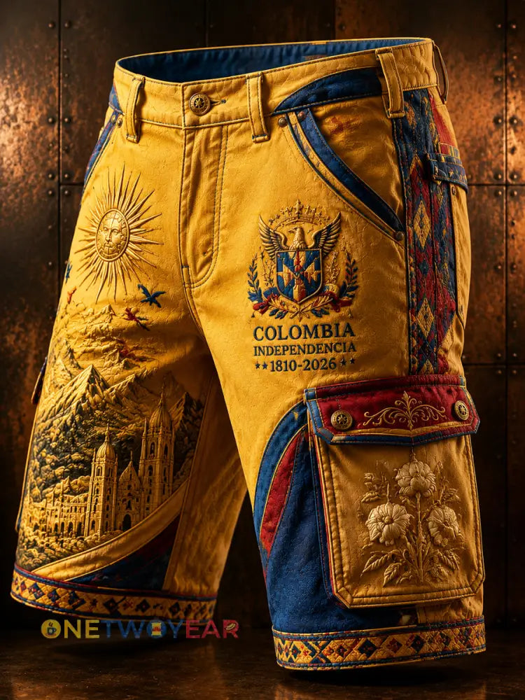 Retro Columbia Independence Day Casual Pantalones cortos de trabajo para hombres - como imagen / S