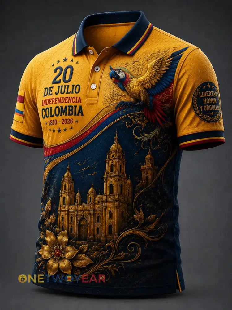Retro Columbia Independence Day Patchwork Casual Polo - como imagen / S