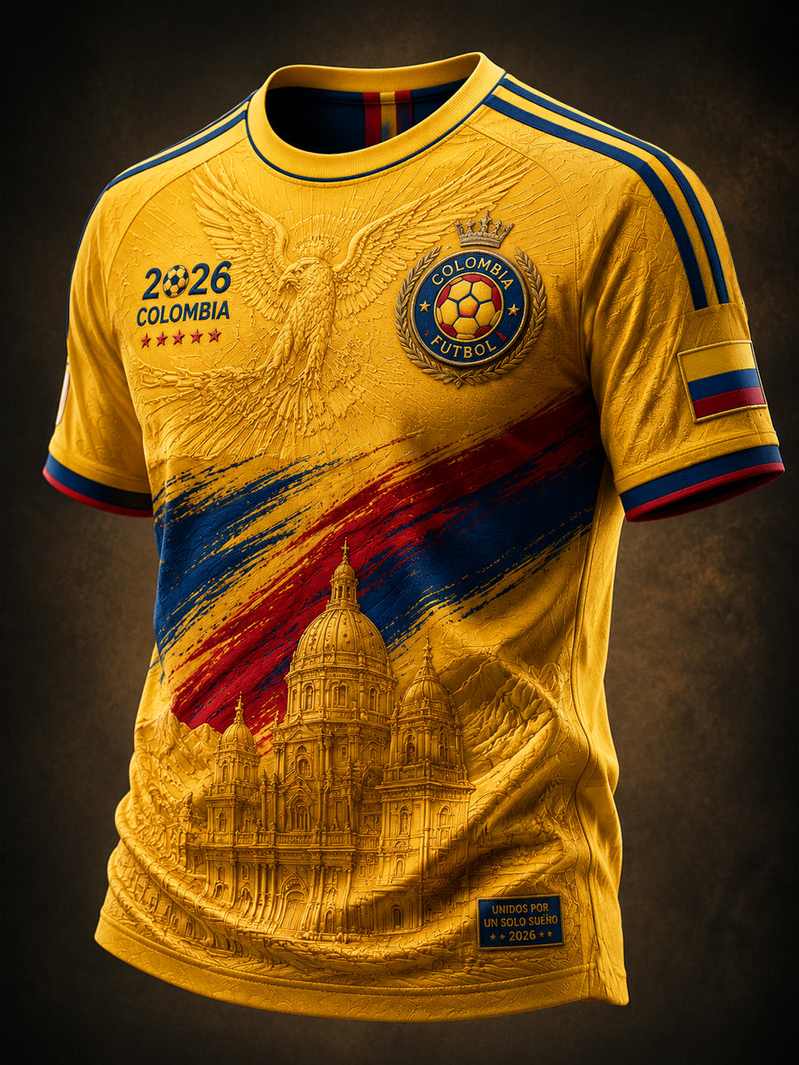Camiseta casual conmemorativa de fútbol de Colombia, estilo retro 2026