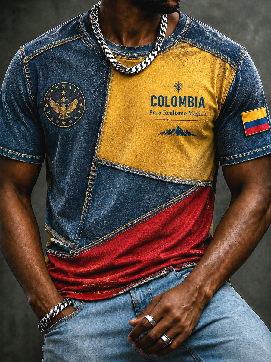 Hombres Retro Columbia Independence Day Patchwork Casual T-Shirt