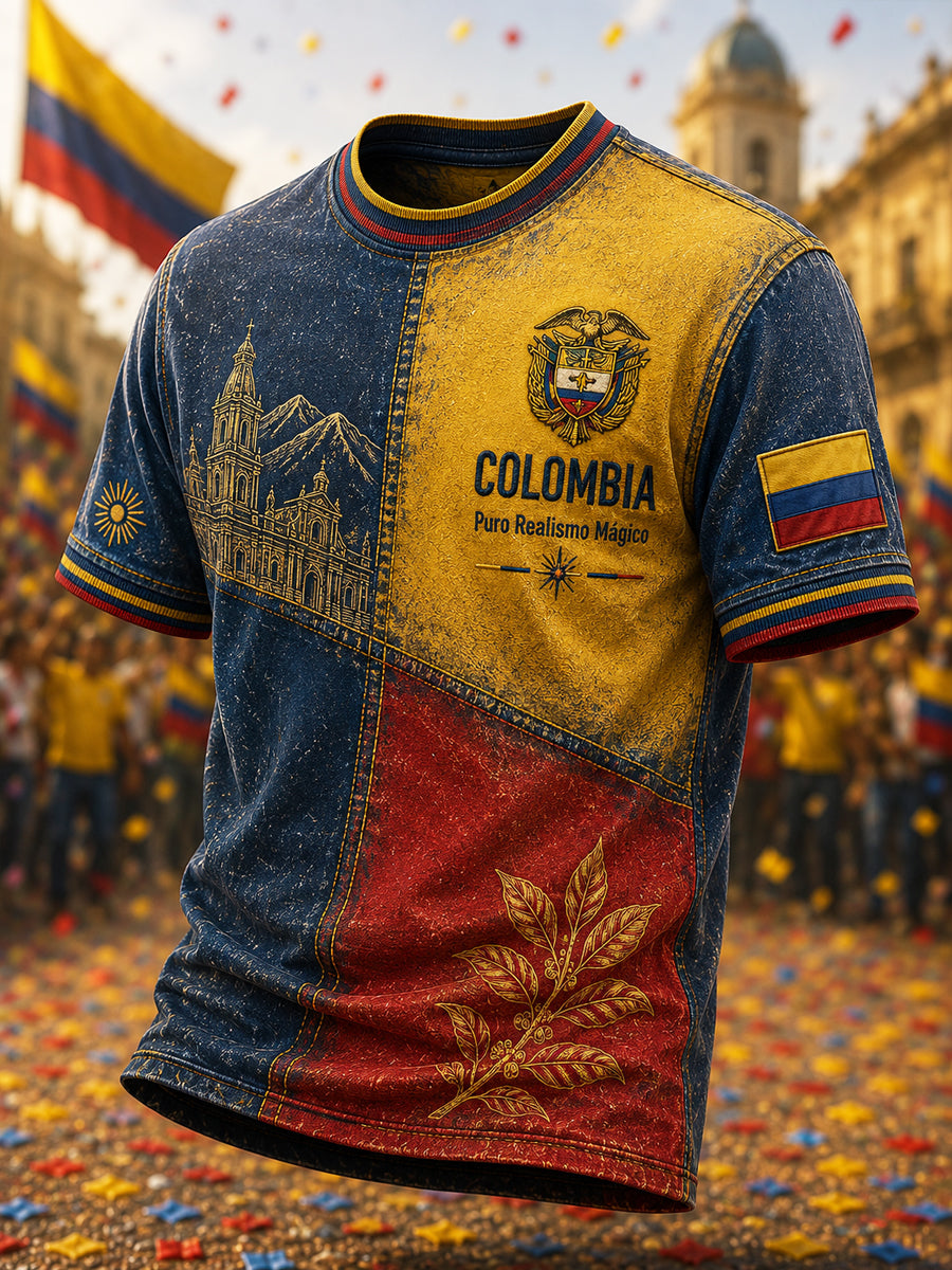 Camiseta conmemorativa apenada del día de la independencia de Colombia del Vintage-estilo