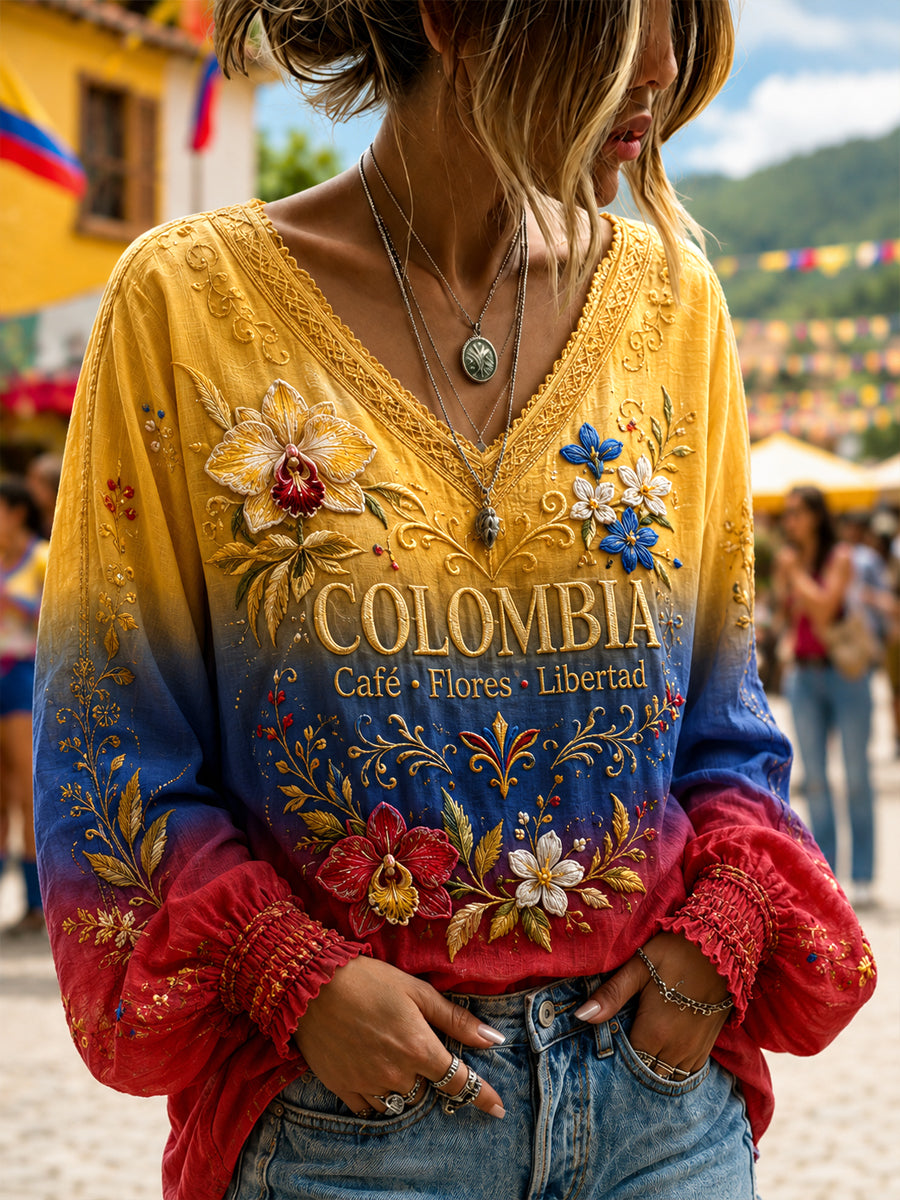 Camiseta con cuello en V retro Columbia Gradient Floral para mujer