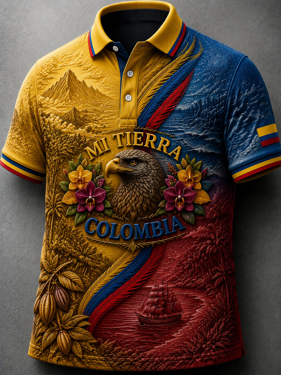 Camisa polo casual de manga corta para hombre, estampada con motivo del Día de la Independencia de Colombia
