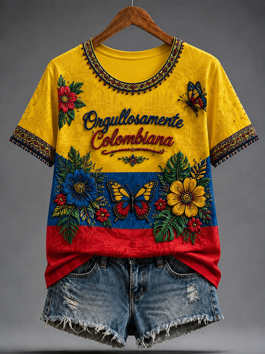 Camiseta casual de patchwork floral tropical de Columbia vintage