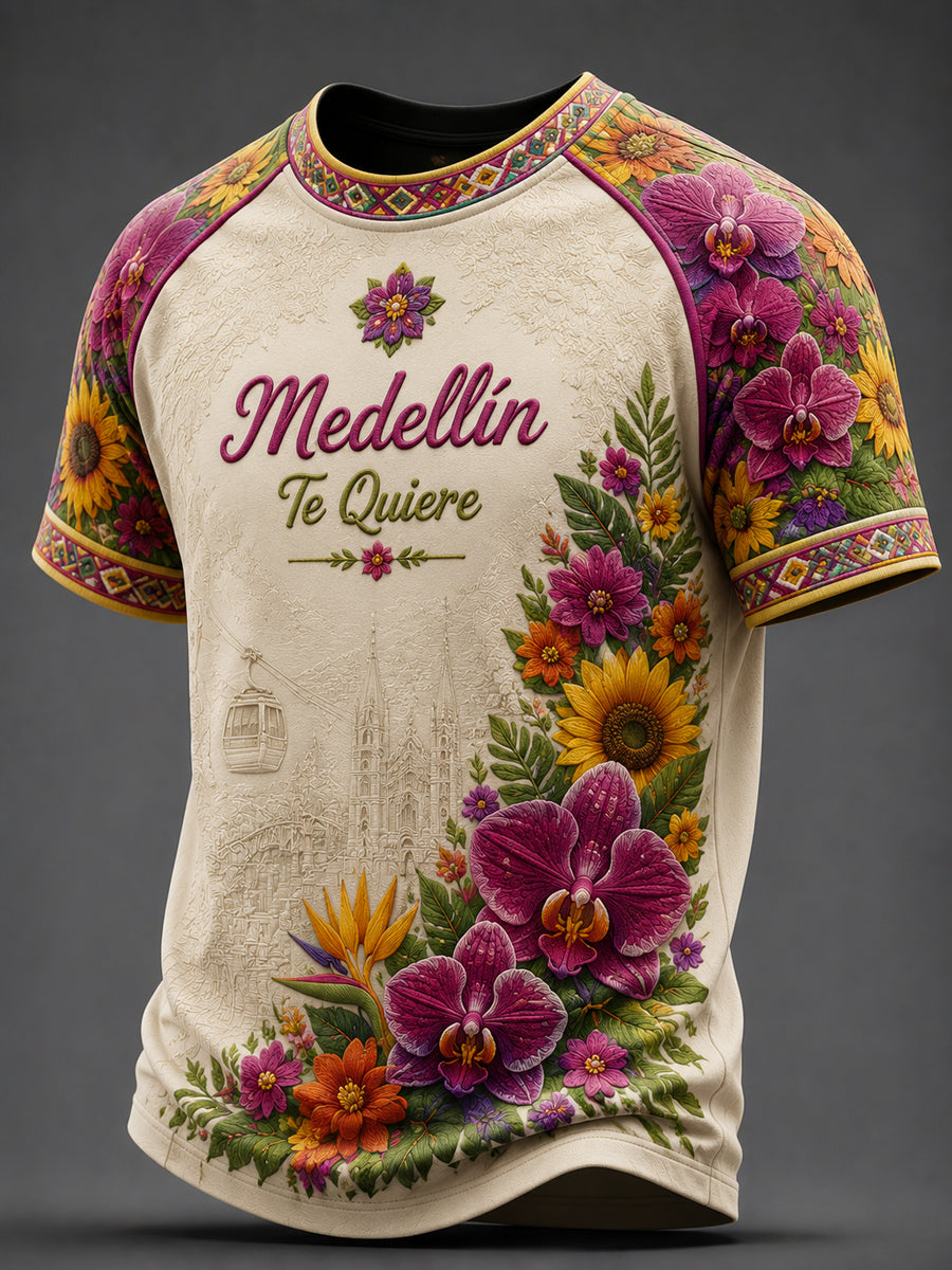 Camiseta casual floral del festival de la flor de Colombia del vintage