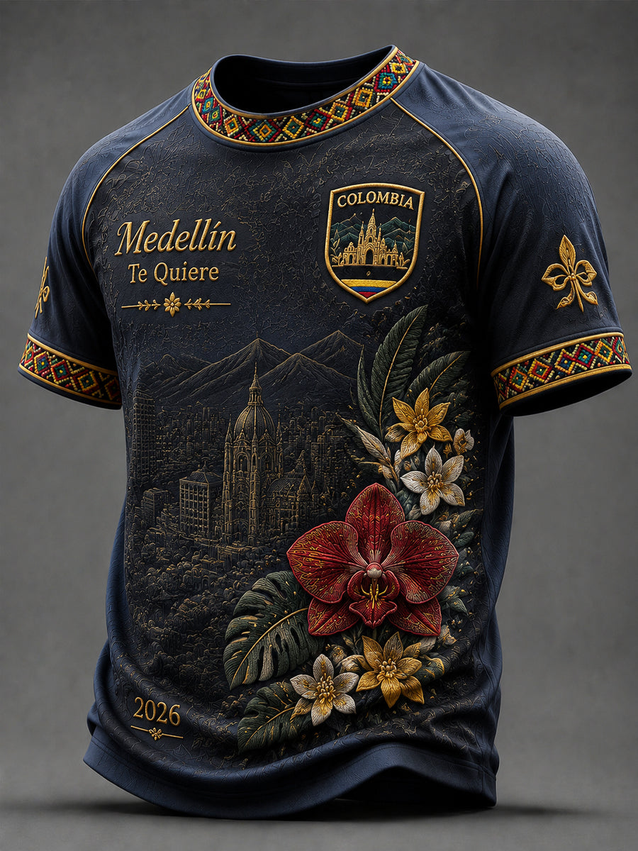 Camiseta casual del festival de la flor de Colombia del vintage