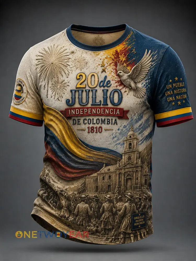 Vintage Columbia Independence Day Patchwork camiseta casual - como imagen / S