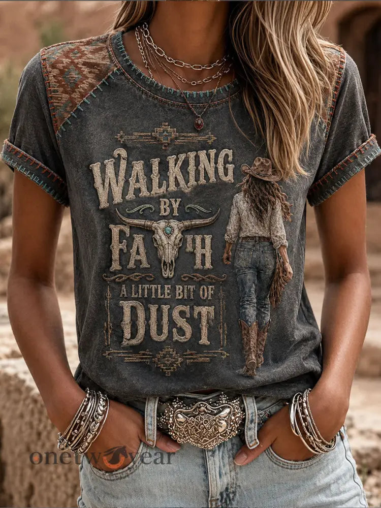 Women’s Walking By Faith & A Little Bit Of Dust Short-sleeved T-shirt - Dark Gray / S