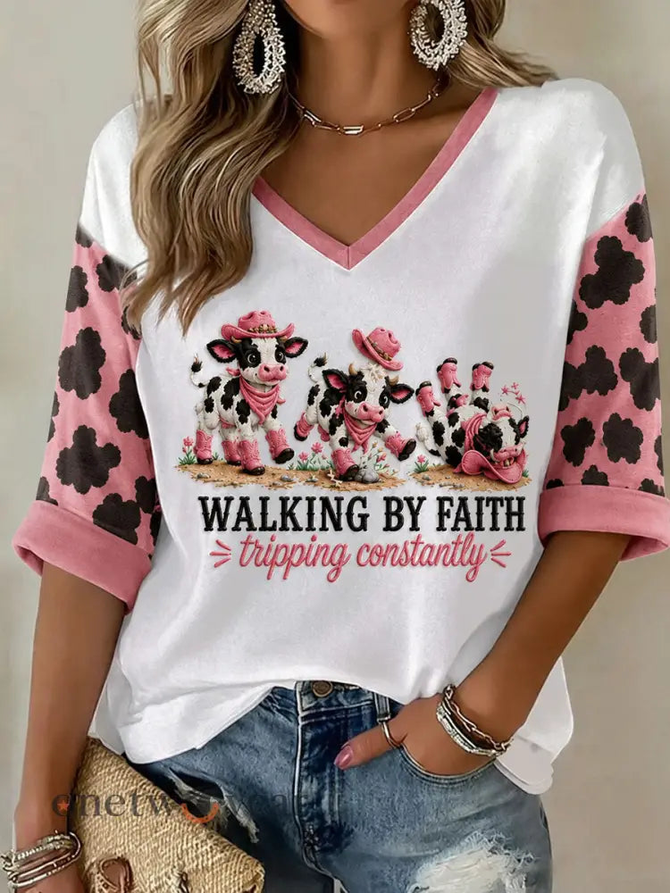 Women’s Walking By Faith Tipping Constantly Mid-length Sleeves V-Neck T-Shirt - White / S