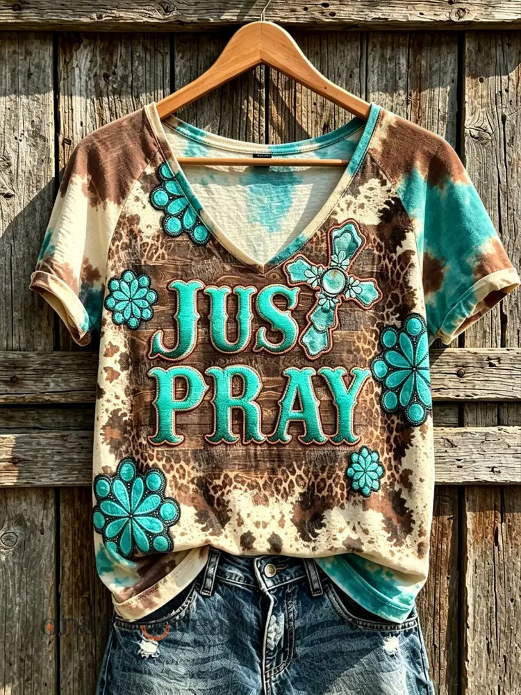 Women’s Western Style Retro Pattern Printed Casual Short Sleeve T-Shirt - Brown / S