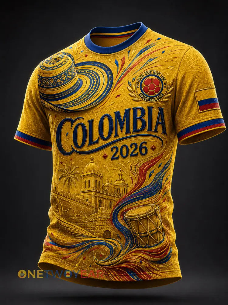 2026 Colombia Fútbol Arte Conmemorativo Camiseta Casual - como imagen / S
