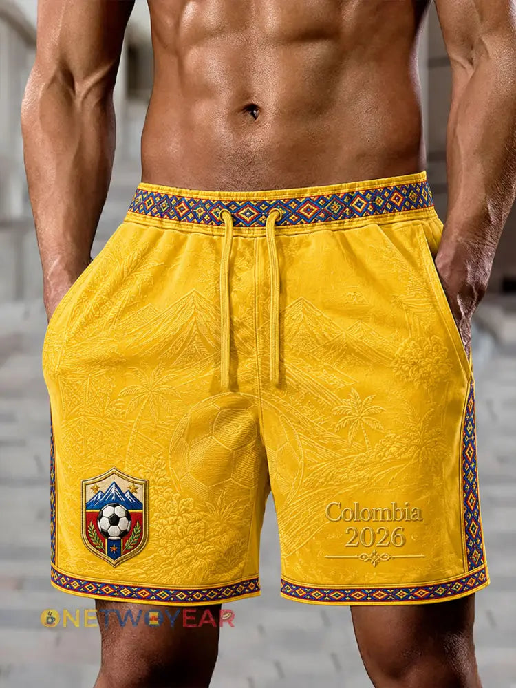 2026 Colombia Fútbol Imprimir Casual Shorts Hombres - amarillo / S