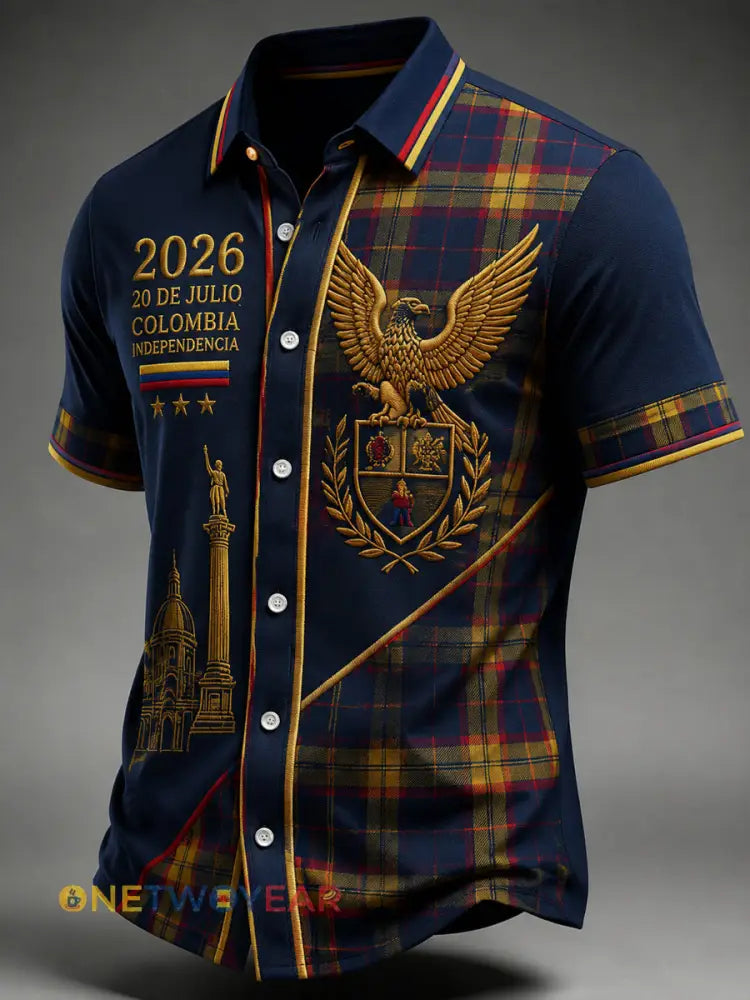 Camisa a cuadros del arte del día de independencia de Columbia del vintage - como imagen / S