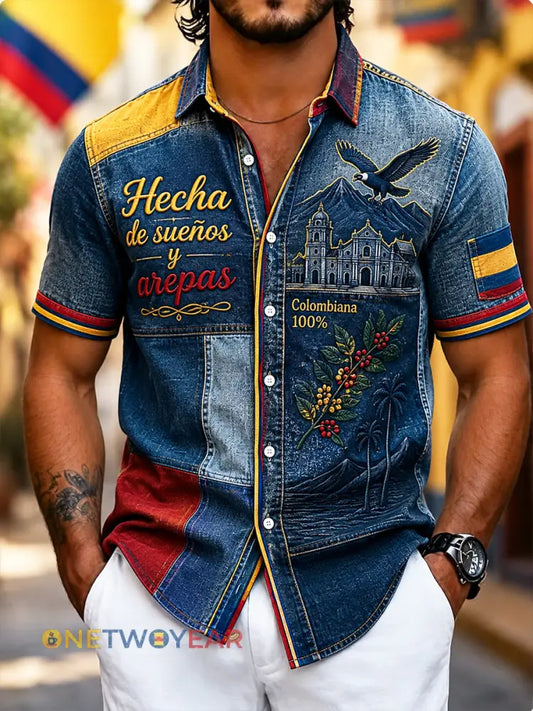 Camisa casual del día de la independencia de Columbia de la vendimia de los hombres - como imagen / S