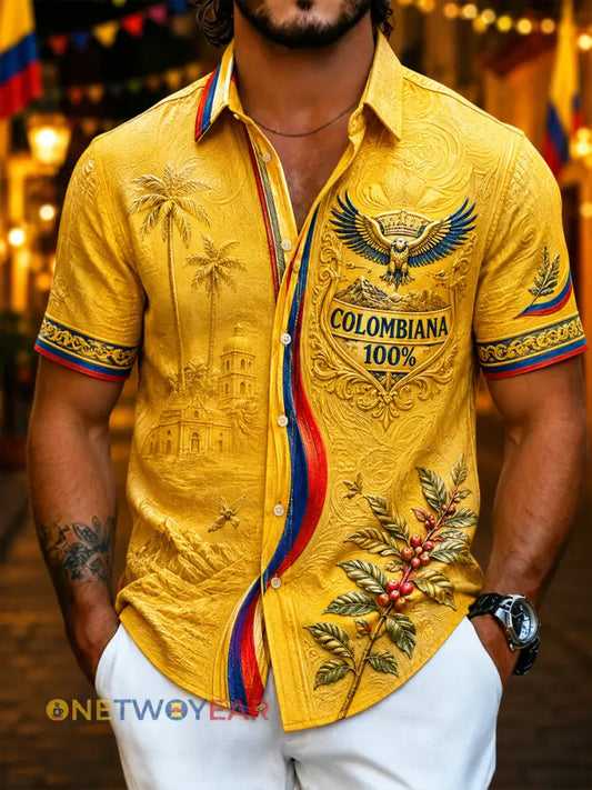 Camisa ocasional del cóndor andino del día de independencia de Columbia de la vendimia de los hombres - como imagen / S