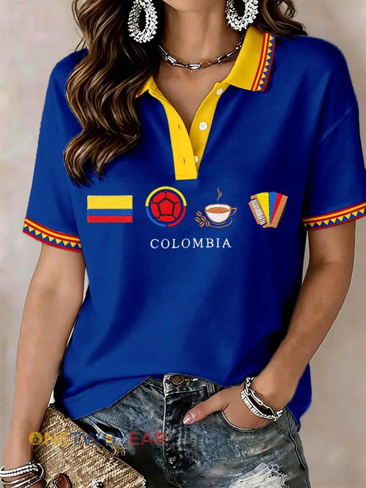 Camisa polo Colombia para mujer - Azul / S