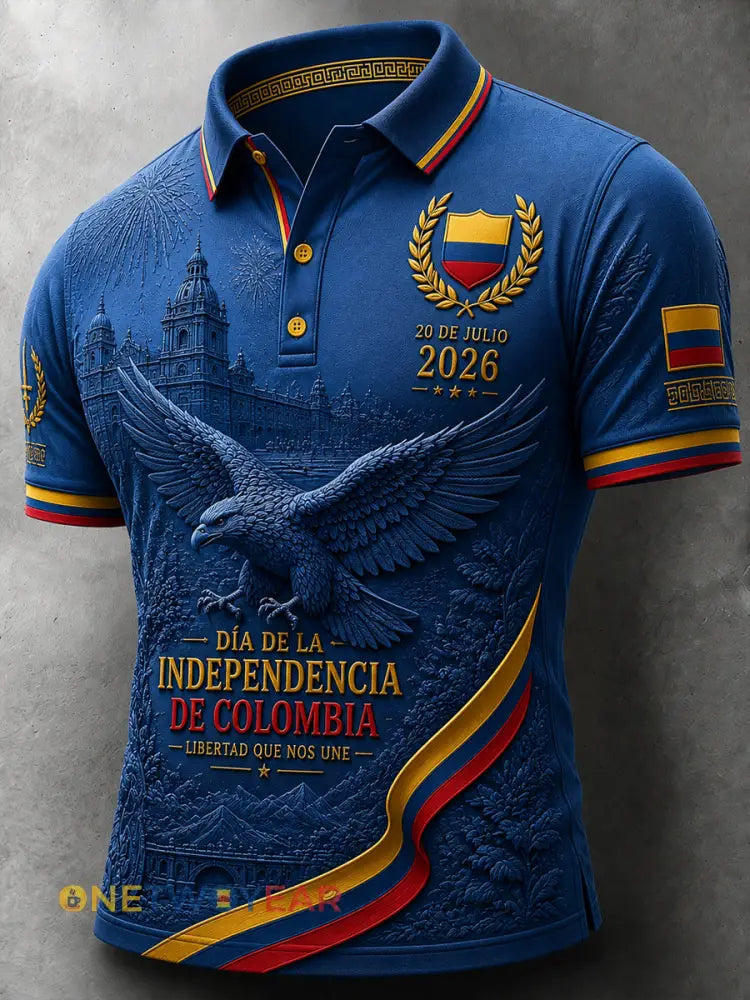 Camisa polo de arte vintage de Columbia con diseño del cóndor andino para el Día de la Independencia - como imagen / S
