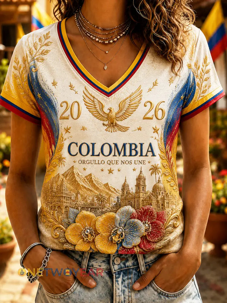 Camiseta casual clásica retro del día de la independencia de Columbia para mujer - como imagen / S