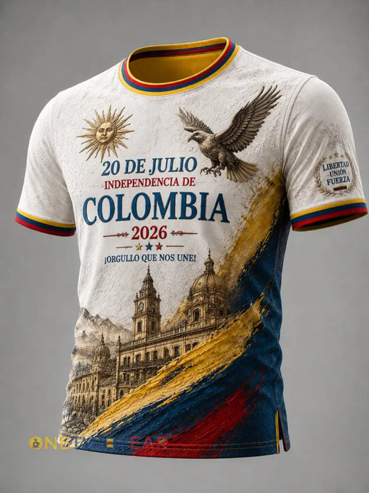 Camiseta casual con diseño del cóndor andino y el Día de la Independencia de Colombia estilo vintage - como imagen / S