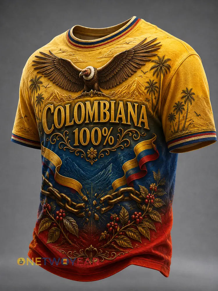 Camiseta casual con diseño del cóndor andino y el Día de la Independencia de Colombia estilo vintage - como imagen / S