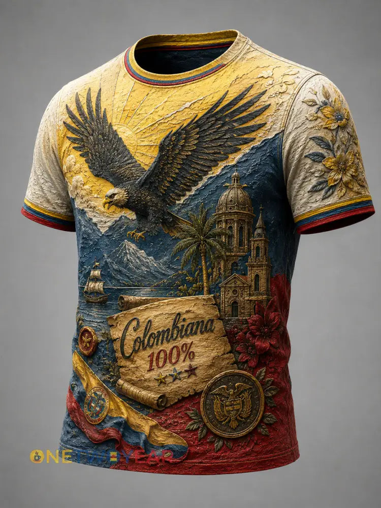 Camiseta casual con diseño del cóndor andino y el Día de la Independencia de Colombia estilo vintage - como imagen / S