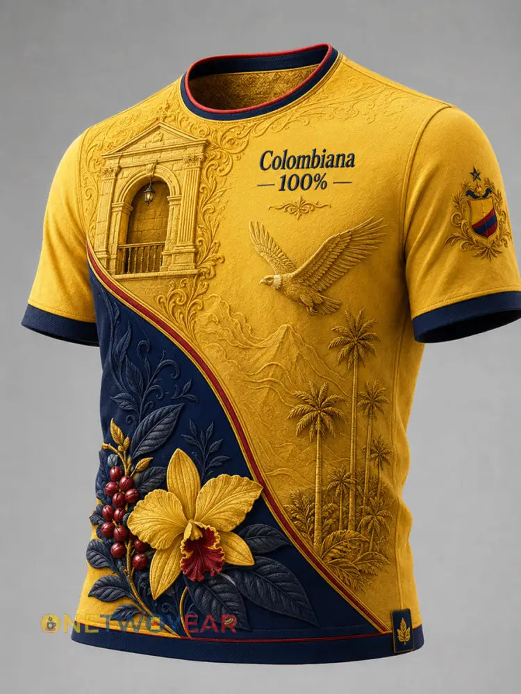 Camiseta casual con diseño del cóndor andino y el Día de la Independencia de Colombia estilo vintage - como imagen / S