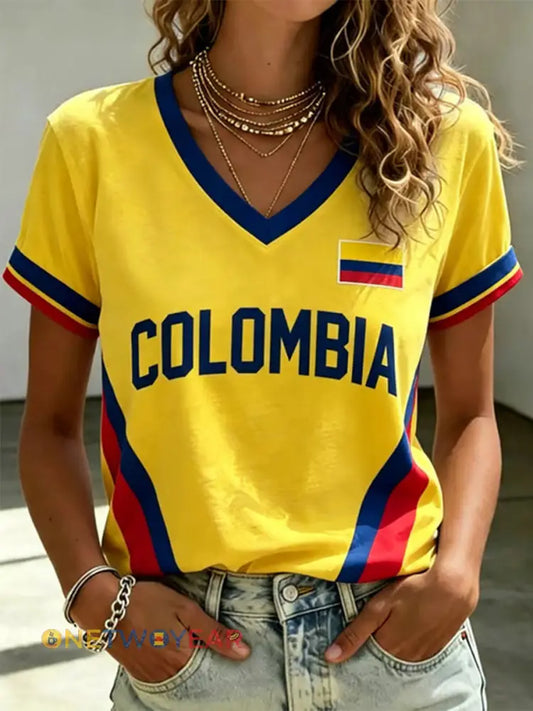 Camiseta casual con estampado de fútbol 2026 Colombia para mujer - como imagen / S