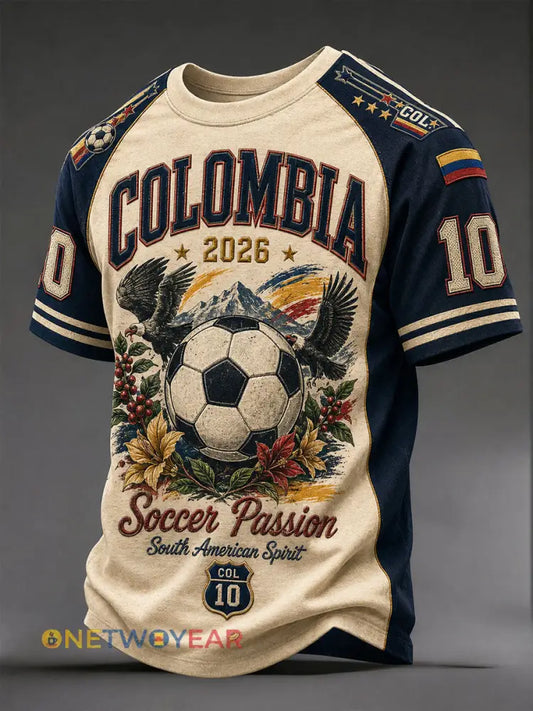 Camiseta casual con estampado de fútbol de Colombia 2026 para hombre - azul / S
