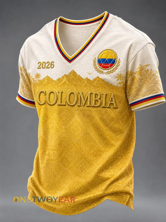 Camiseta casual con estampado de fútbol de Colombia para hombre - amarillo / S