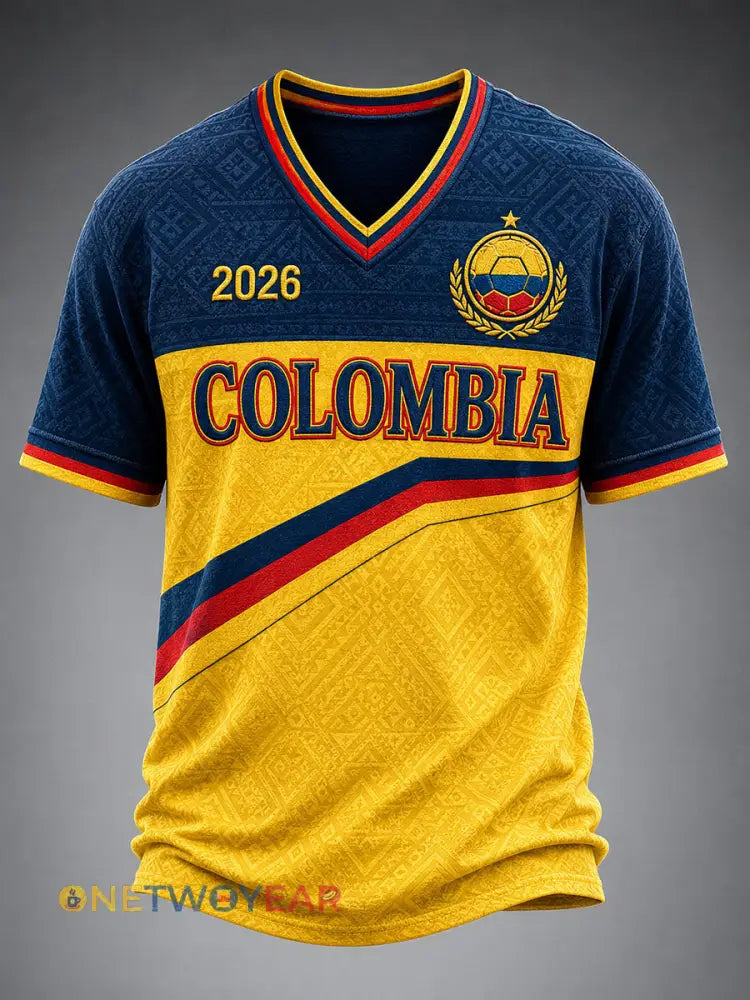 Camiseta casual con estampado de fútbol de Colombia para hombre - Amarillo / S