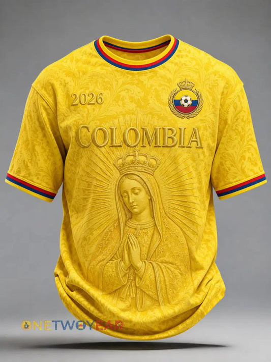 Camiseta casual con estampado de fútbol de Colombia para hombre - amarillo / S