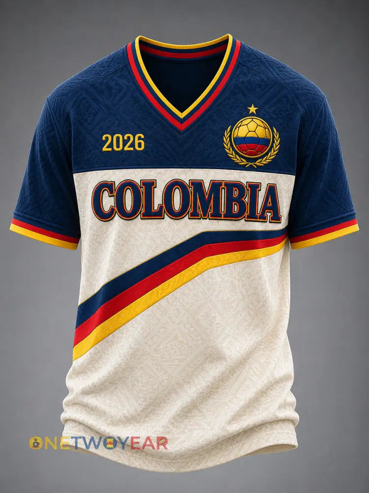 Camiseta casual con estampado de fútbol de Colombia para hombre - Azul marino / S