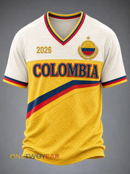Camiseta casual con estampado de fútbol de Colombia para hombre - Blanco / S