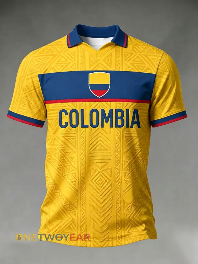 Camiseta casual con estampado de fútbol Columbia para hombre - amarillo / S