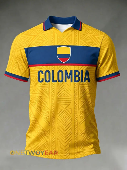 Camiseta casual con estampado de fútbol Columbia para hombre - amarillo / S