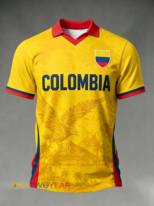 Camiseta casual con estampado de fútbol Columbia para hombre - amarillo / S