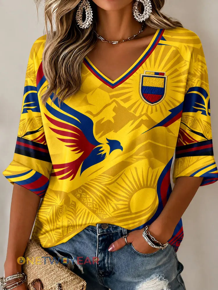 Camiseta casual con estampado de fútbol de Columbia para mujer - amarillo / S