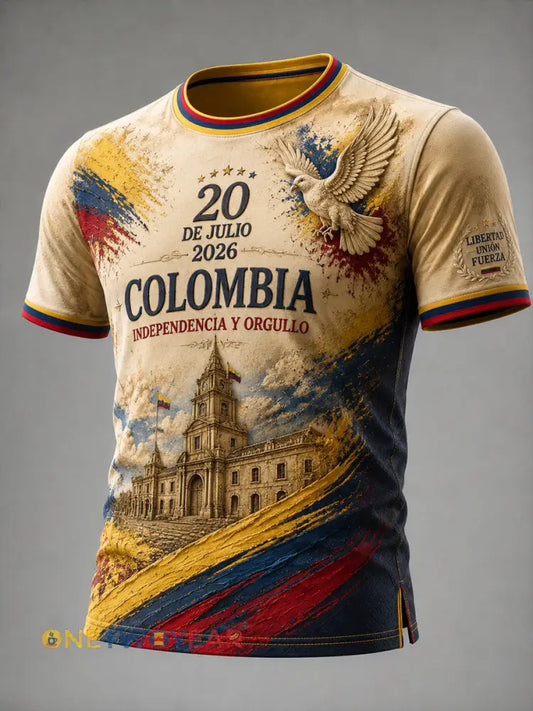 Camiseta casual conmemorativa del Día de la Independencia de Colombia del Vintage-estilo - como imagen / S